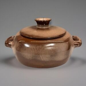 Vintage Mid-Century‎ FRANKOMA POTTERY Baker / Bean Pot Glazed Brown w/ Lid READ